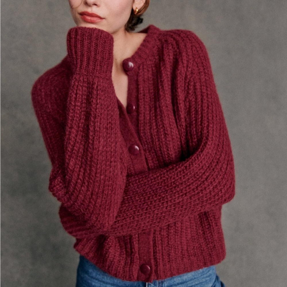 Sezane Burgundy Cardigan Sweater NWT